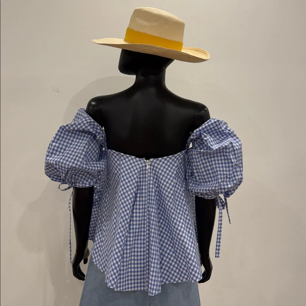 Caroline Constas Gingham Corset Off-Shoulder Top S Bergdorf Goodman Never Worn - Picture 7 of 12